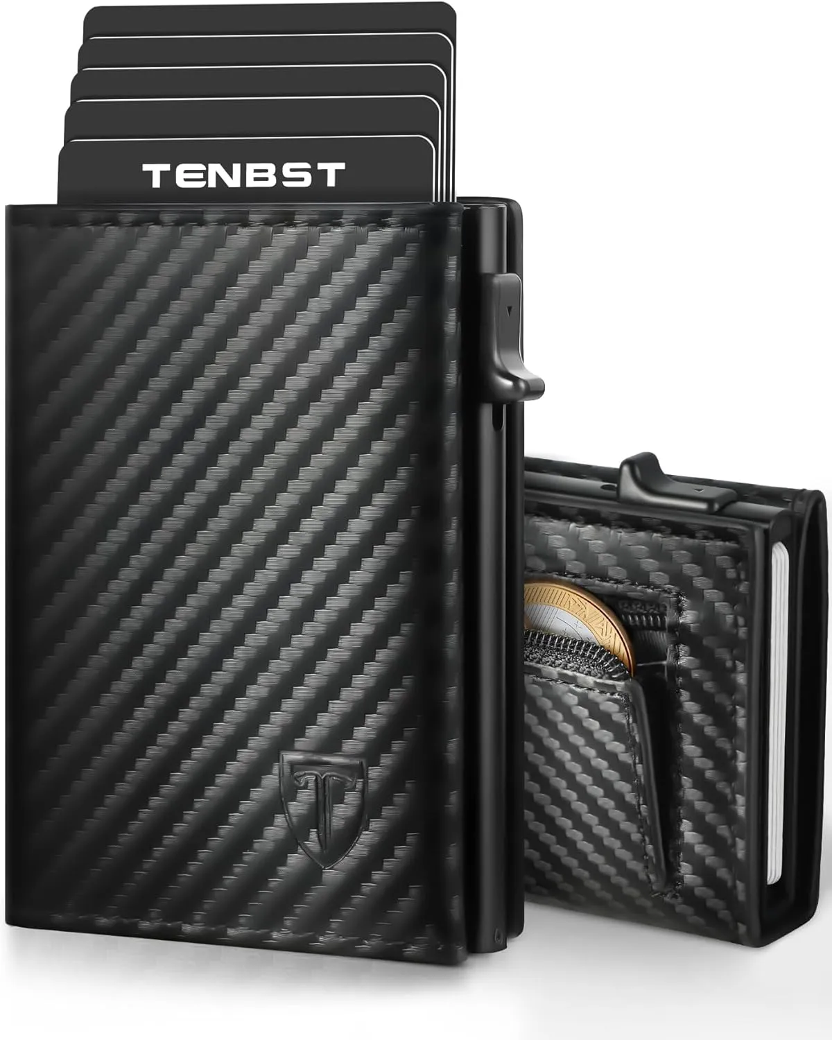 TETEON Geldbörse Herren | Slim Wallet mit Münzfach &amp;amp;amp; RFID-Schutz | Portmonee Herren | Mini Kartenetui Kartenhalter Geldbeutel | Geschenke zum Vatertag | Carbon-Schwarz